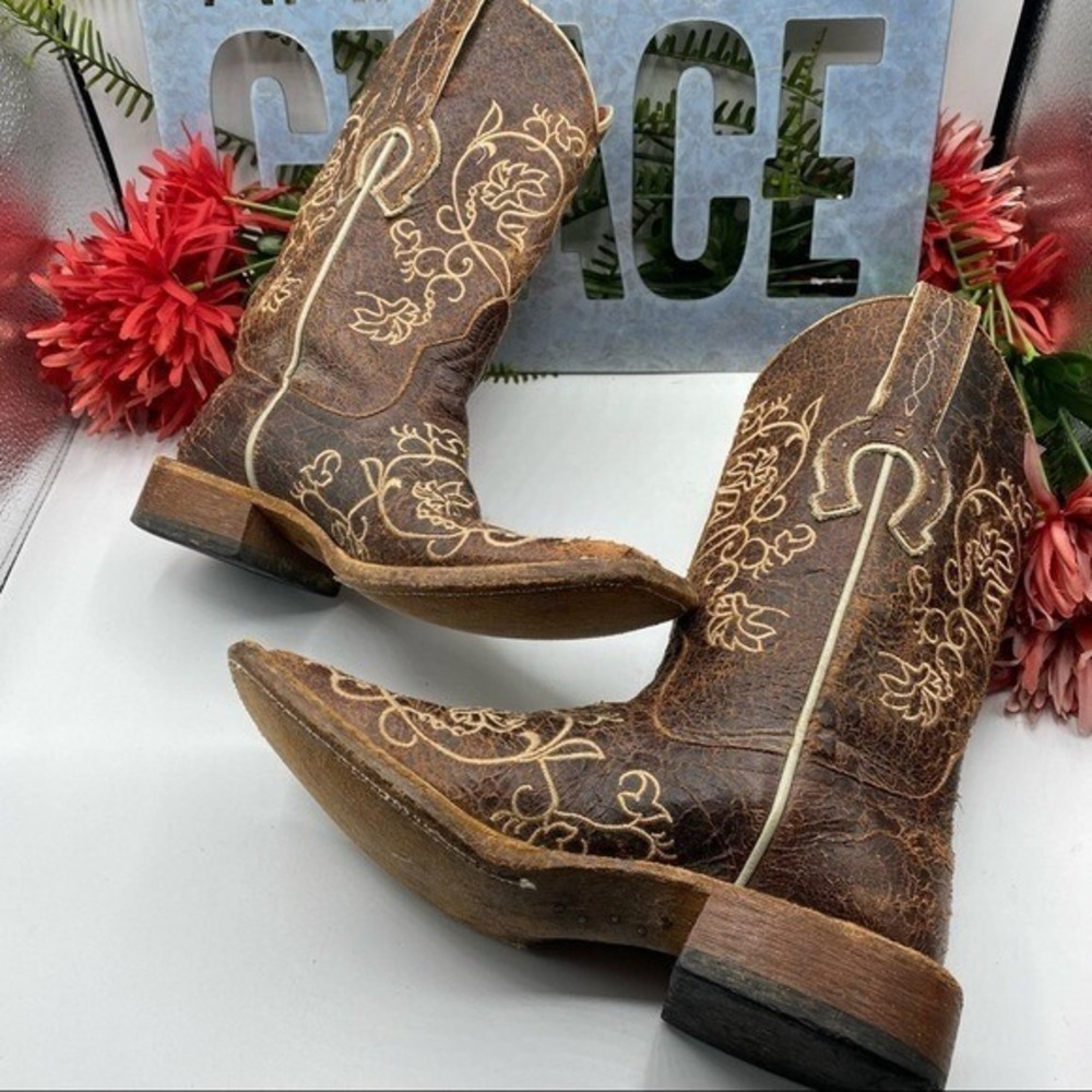 Macio Bean Sz 6 Embroidered Square Toe Boho Western Cowgirl Boots - Picture 10 of 15